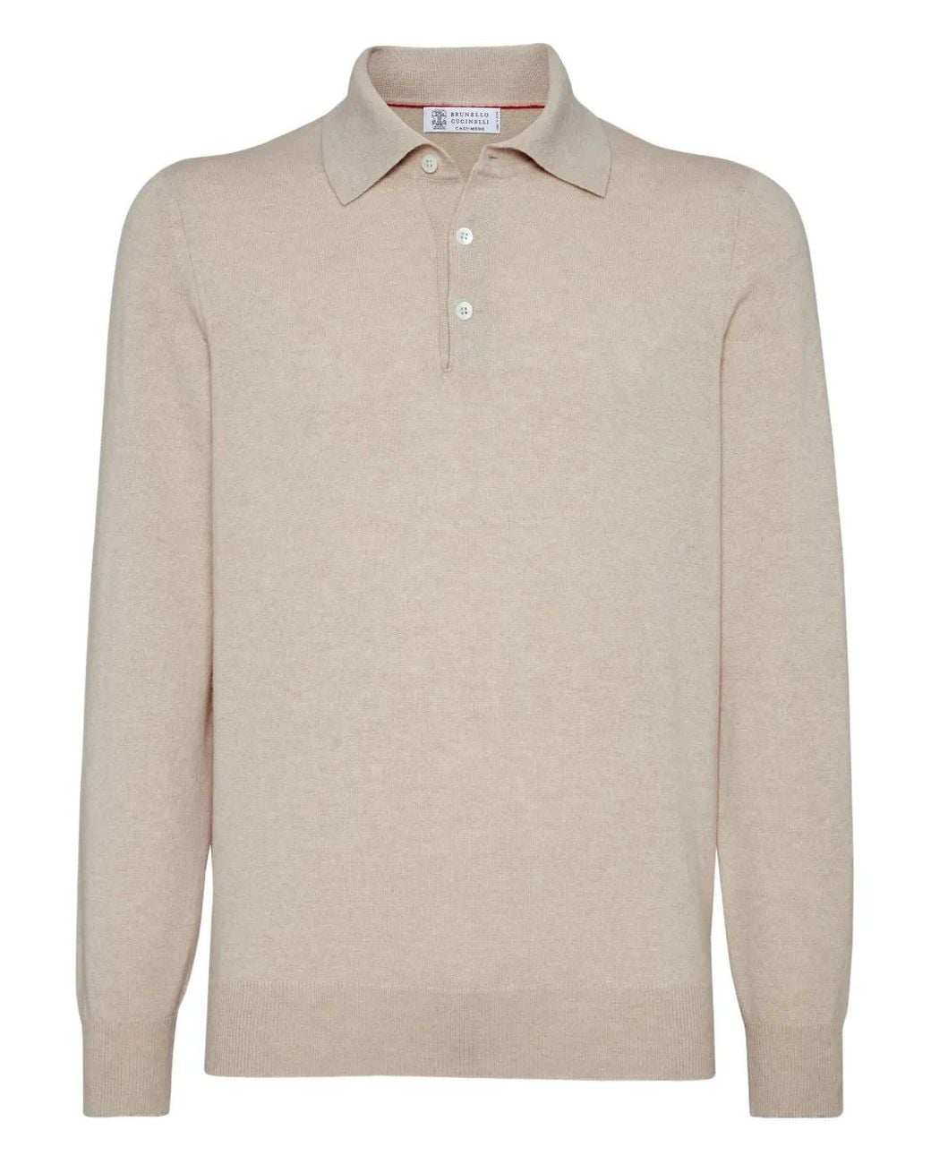 Brunello Cucinelli Natural Cashmere Knit Polo Shirt for men