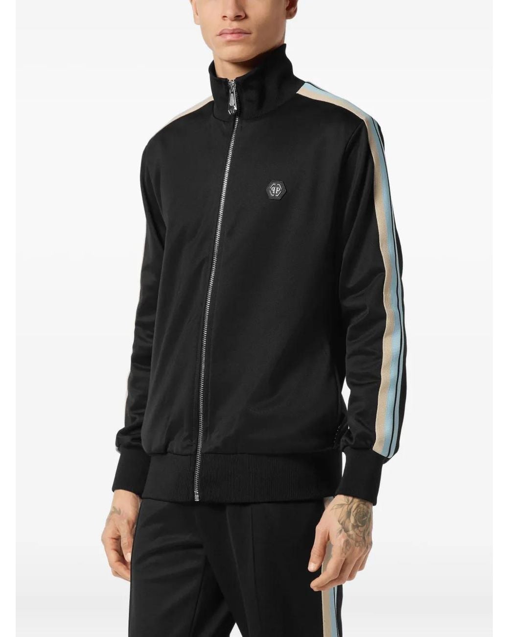 Philipp Plein Black High-Neck Zip-Up Track Jacket for men