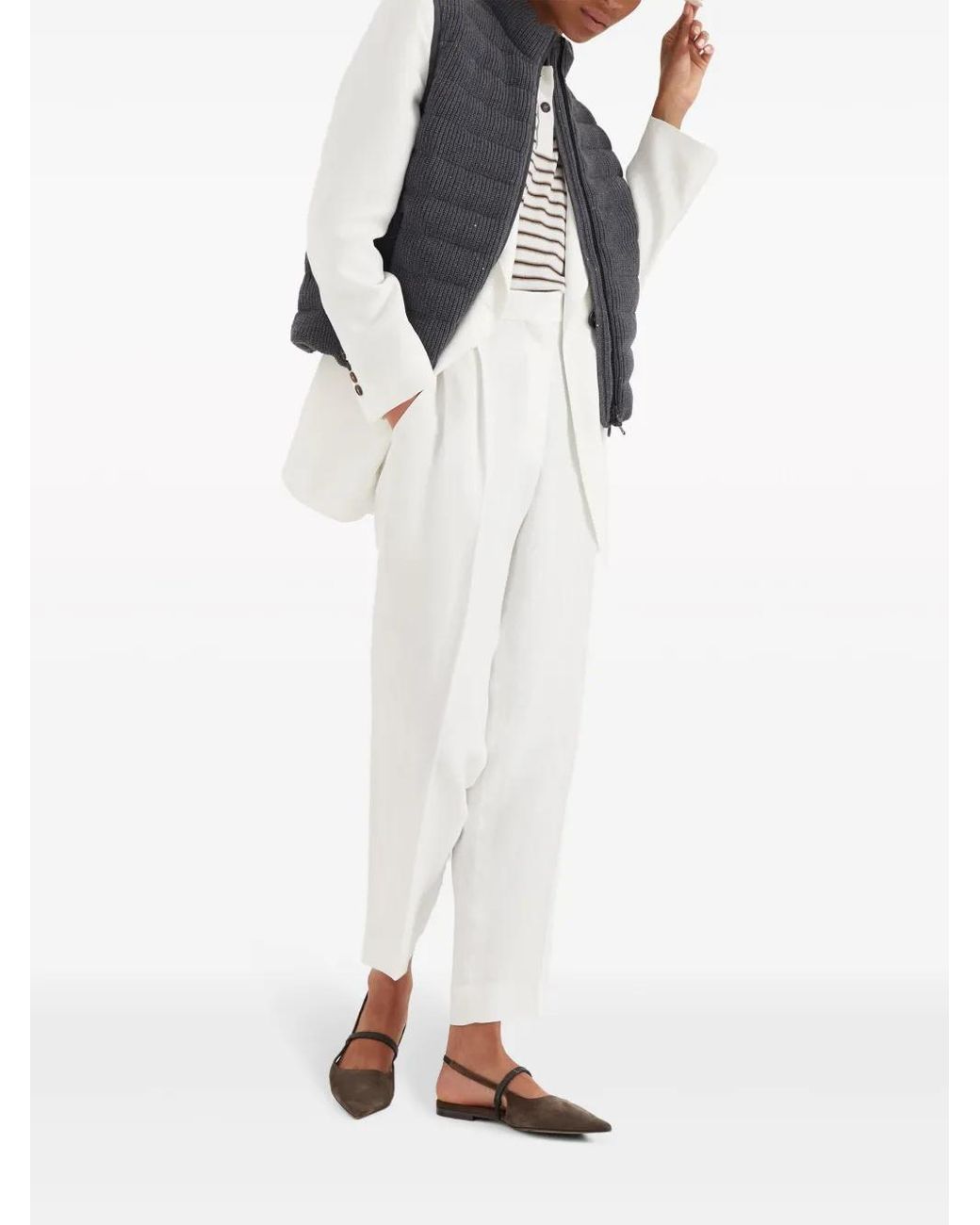 Brunello Cucinelli White High-Waist Cropped Trousers