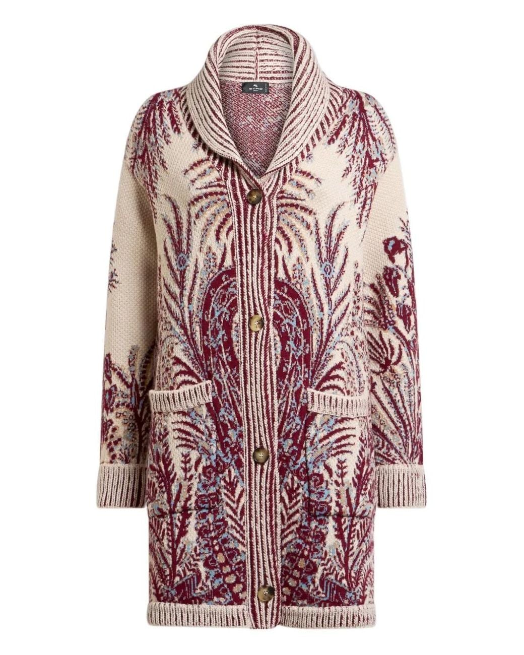 Etro Pink Floral-Jacquard Button-Fastening Coat