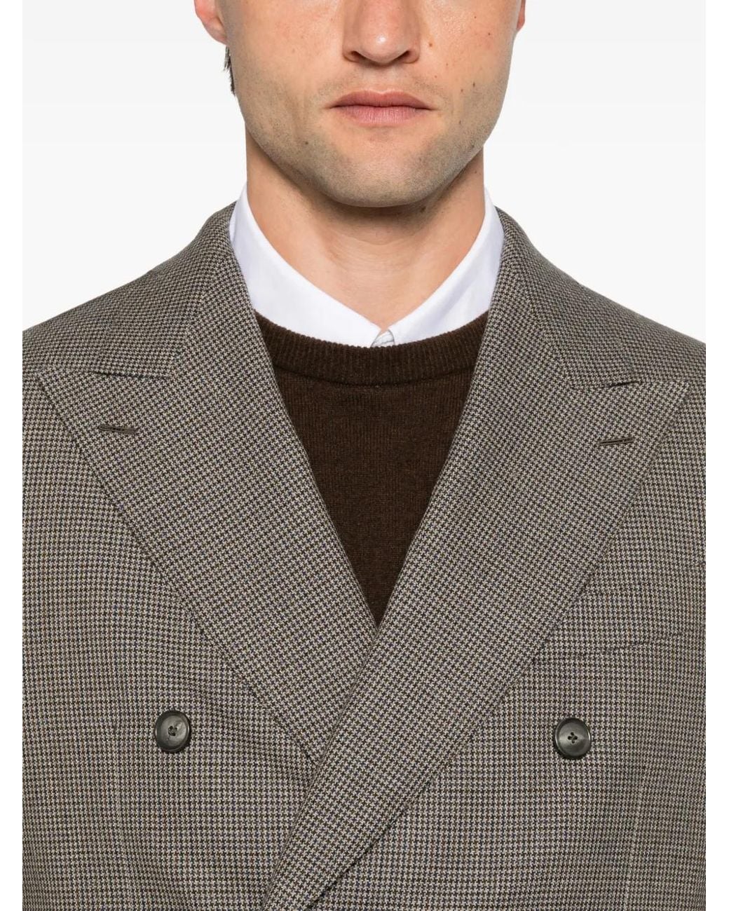 Caruso Gray Double-Breasted Micro-Check Suit for men