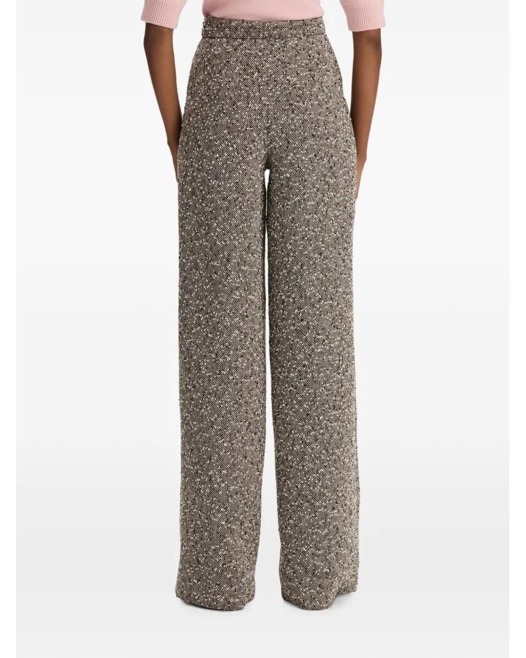 Oscar de la Renta Natural Slubby-Tweed Wide-Leg Trousers