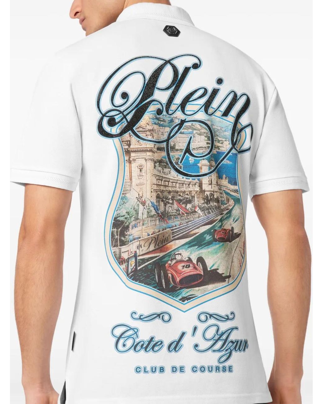 Philipp Plein White Racing Car Polo Shirt for men