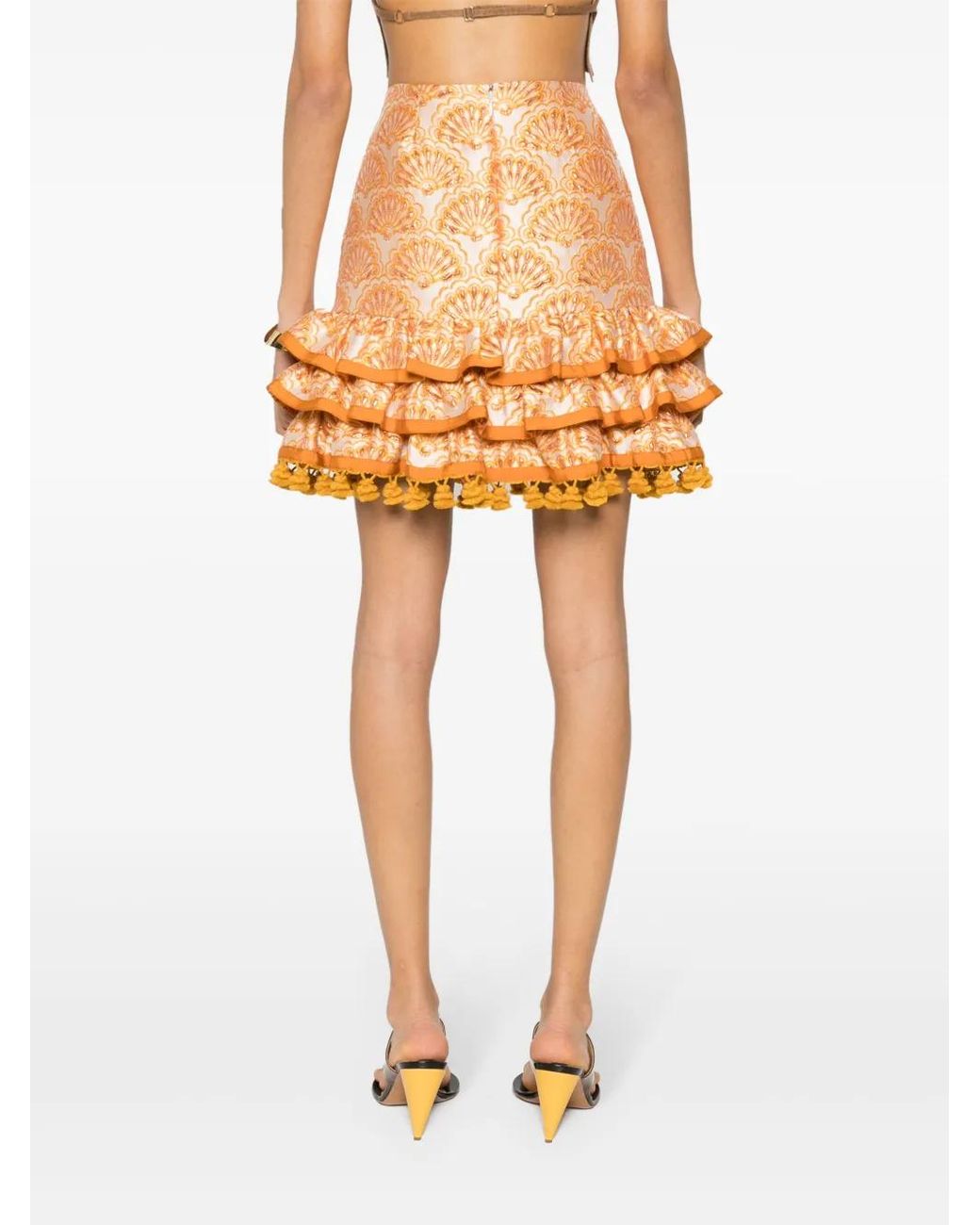 LaDoubleJ Natural Embroidered Ruffle Pincho Mini Skirt