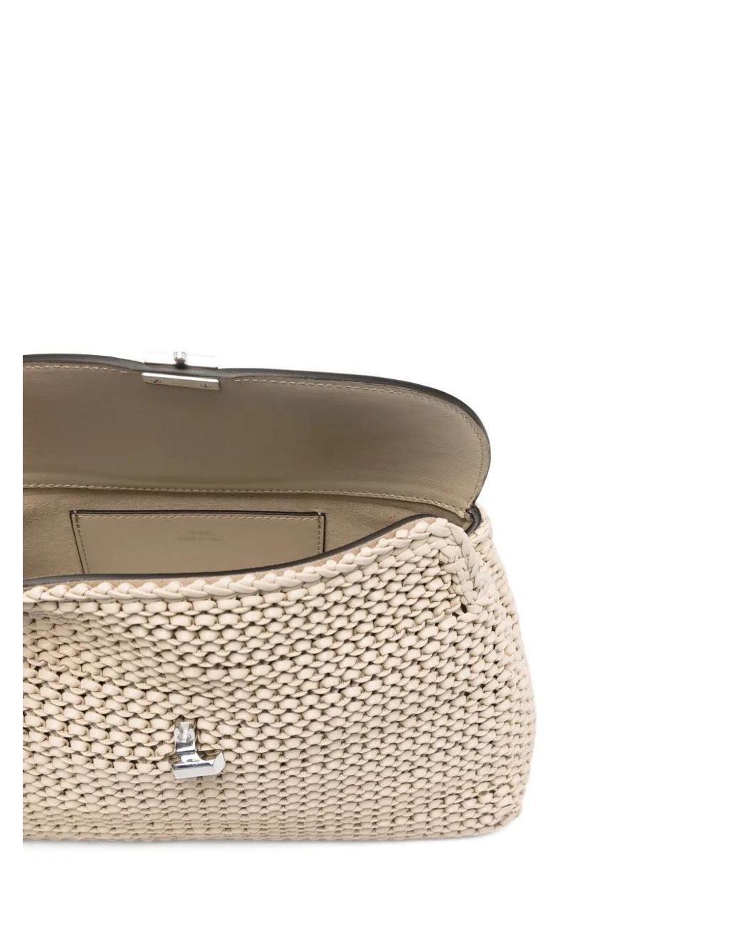 Totême  Natural T-Lock Woven-Leather Clutch Bag