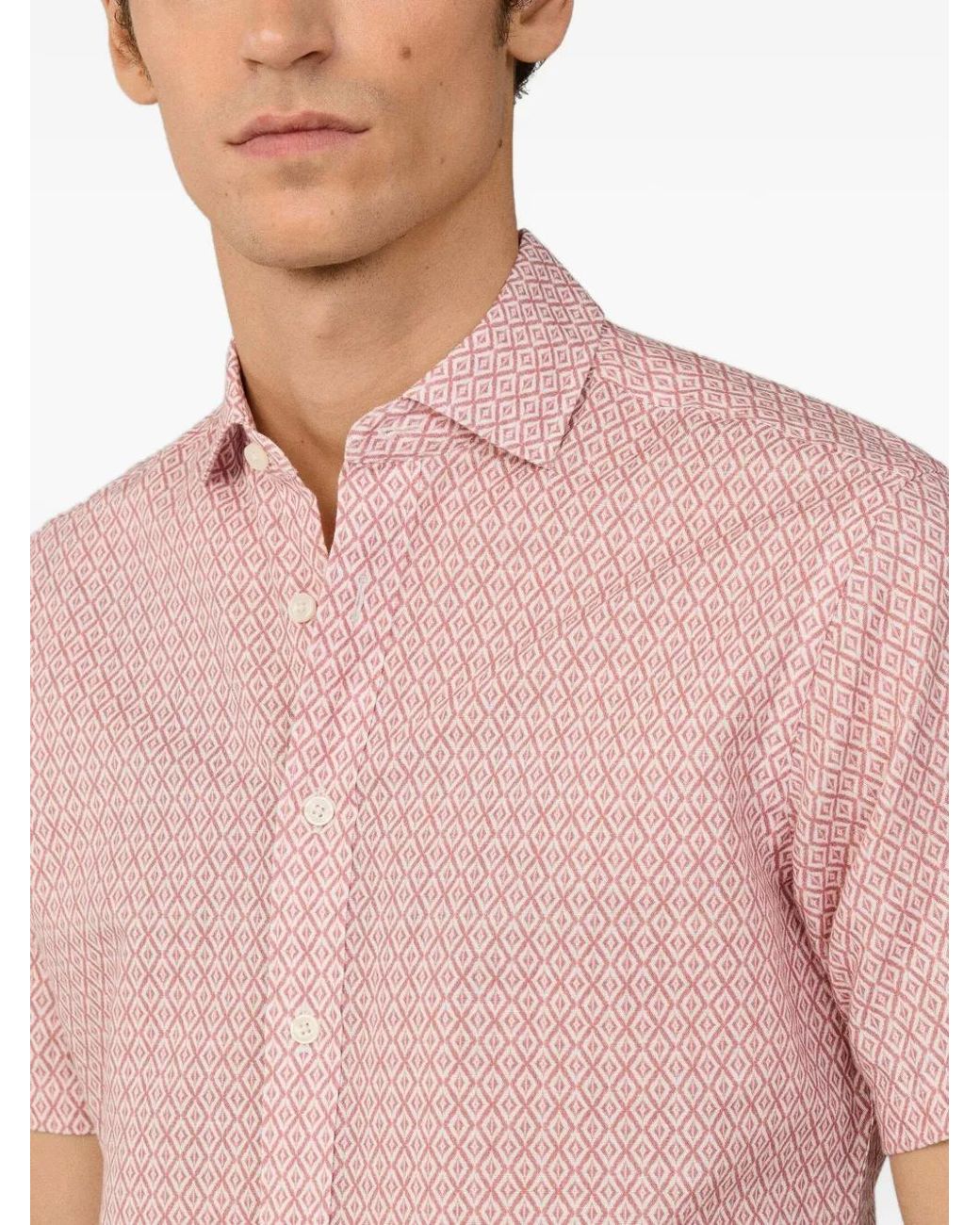 Hackett Pink Clay-Print Short-Sleeve Shirt for men