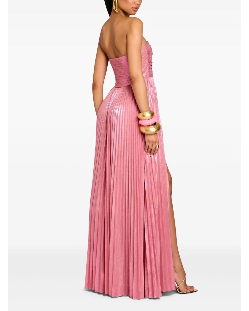 retroféte Pink Sevyn Pleated Strapless Gown