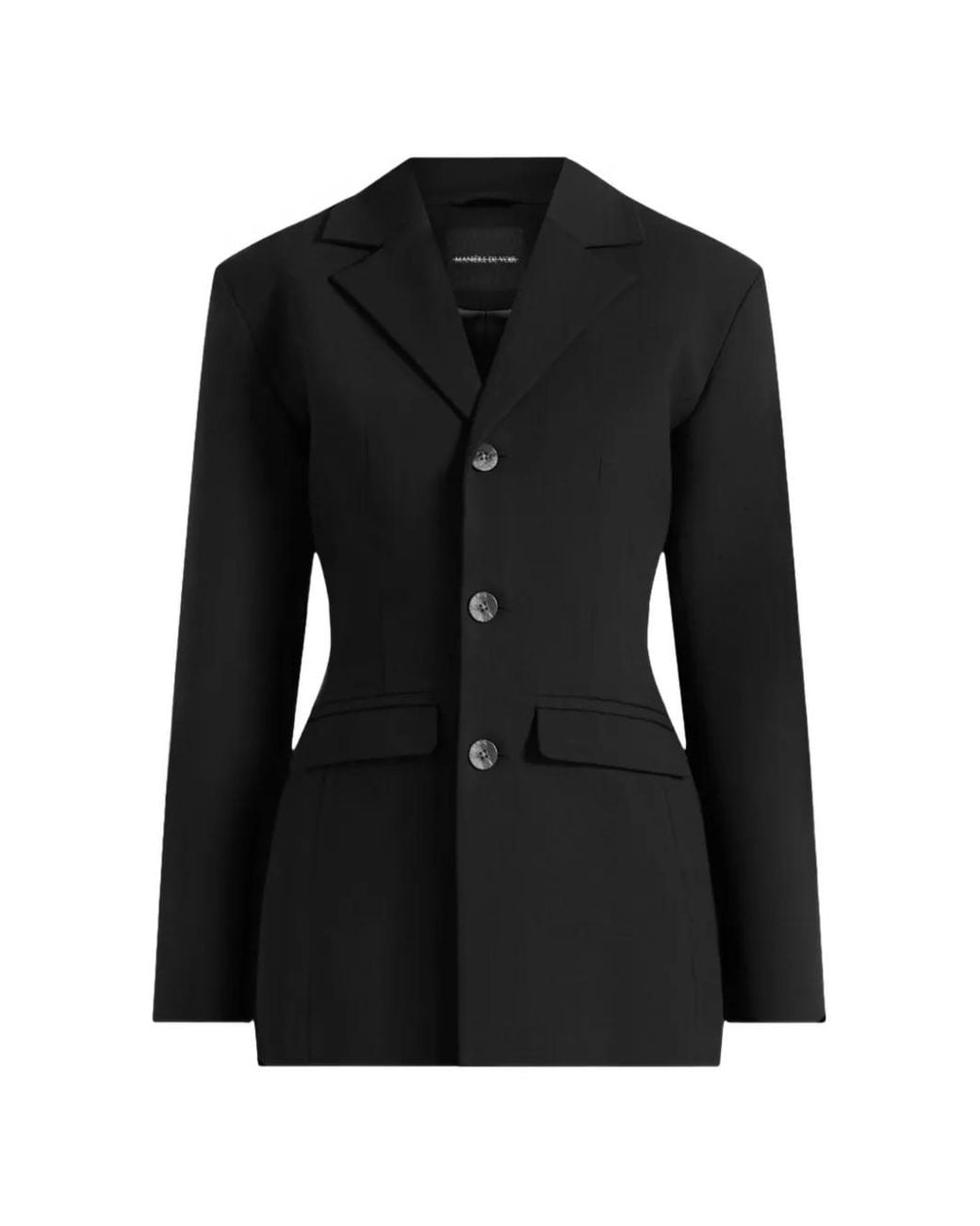 Manière De Voir Black Claire Wide Shoulder Cinch Waist Blazer