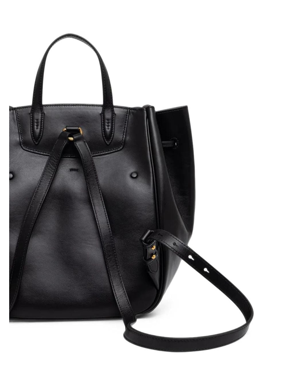 Polo Ralph Lauren Black Polo Id Leather Drawstring Backpack