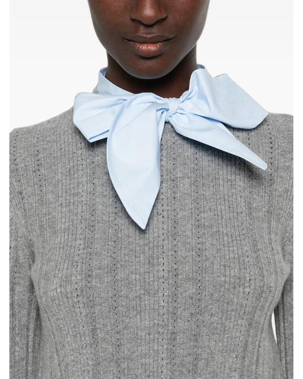 Maje Gray Removable Poplin Collar Sweater