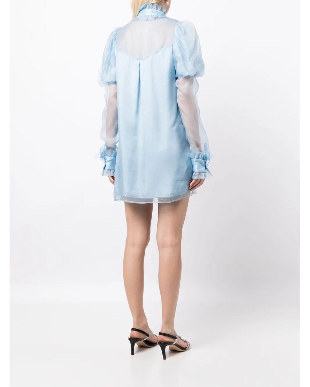 Macgraw Blue Lighthouse Ruffled Silk Dress