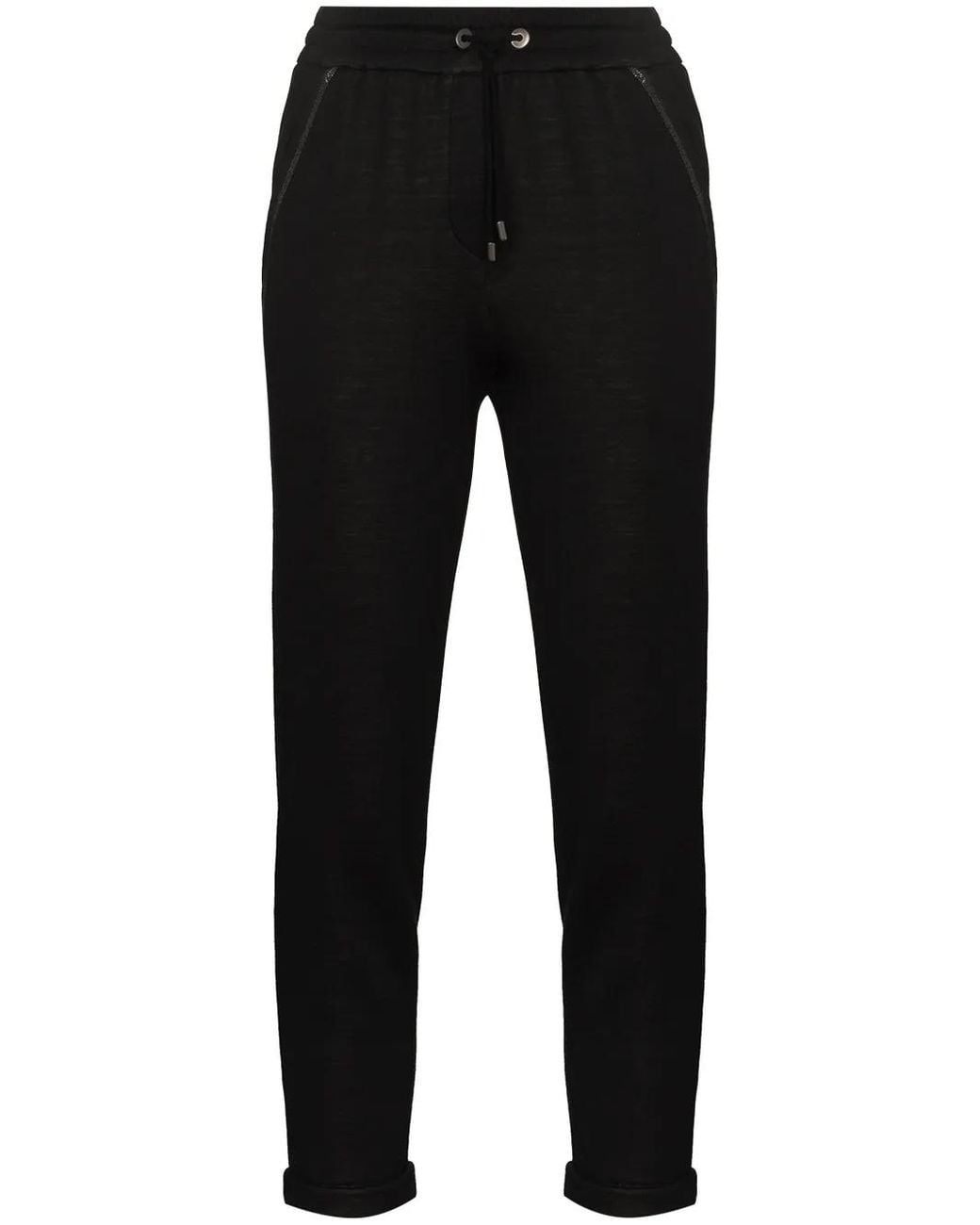Brunello Cucinelli Black Cotton And Silk Blend Trousers