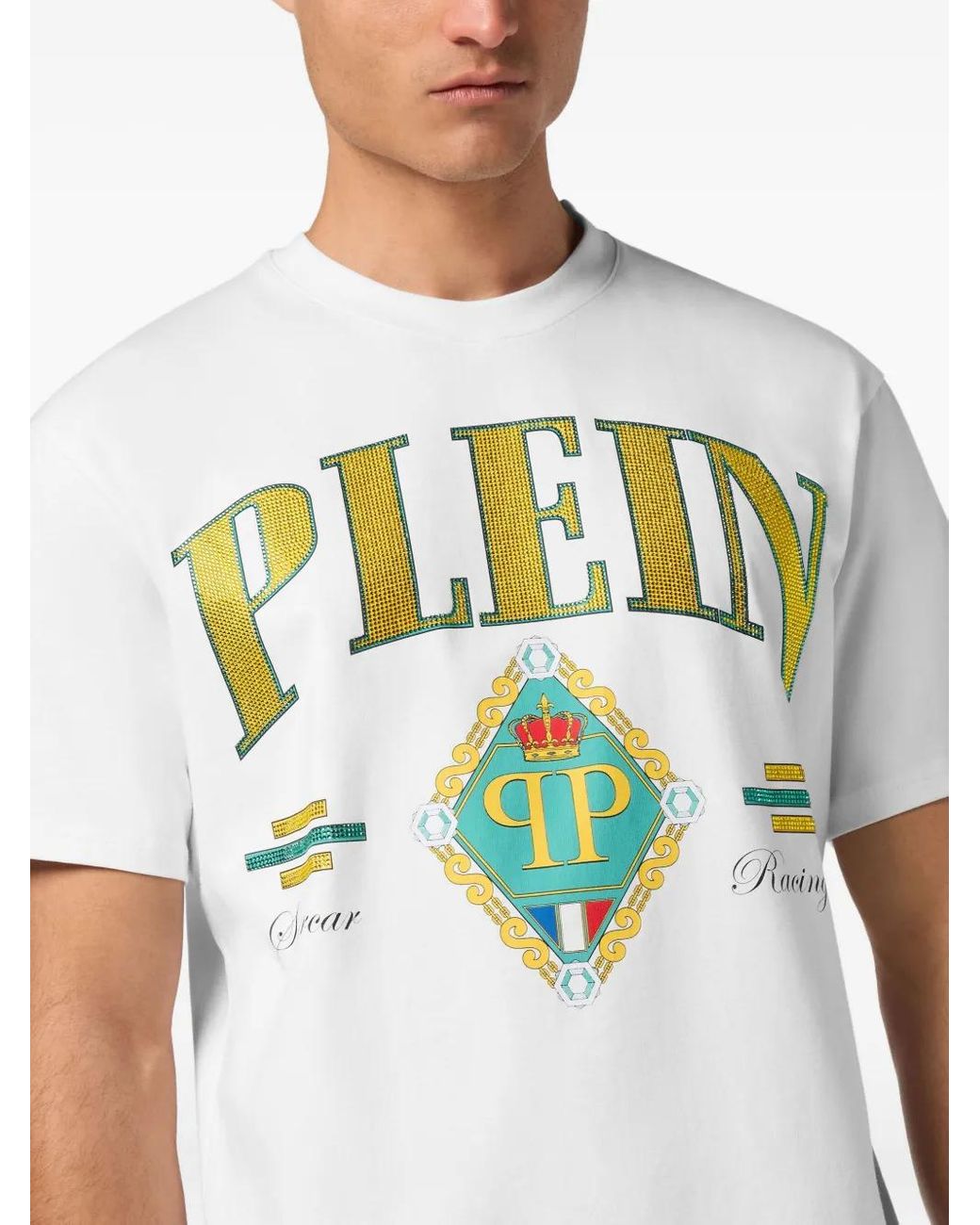 Philipp Plein White Supercar Stones Stones T-Shirt for men