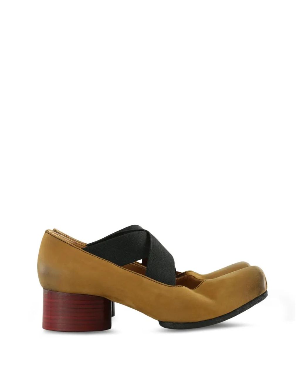 Uma Wang Brown Cross-Strap Pleated-Toe Ballet Flats