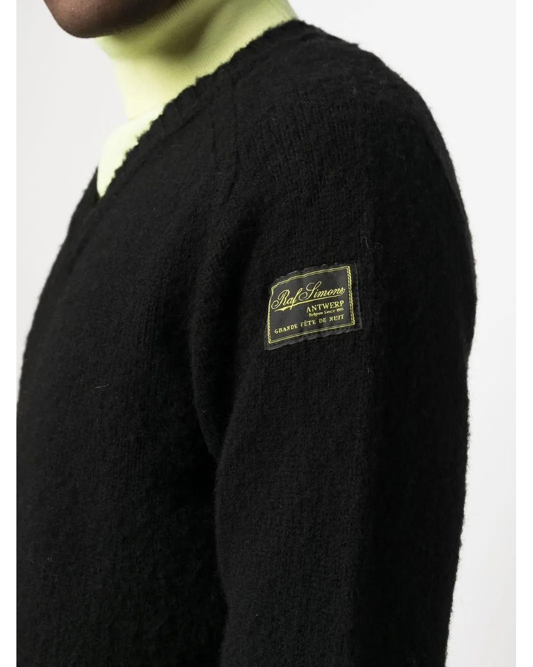 Raf Simons Black Logo-Patch V-Neck Jumper for men