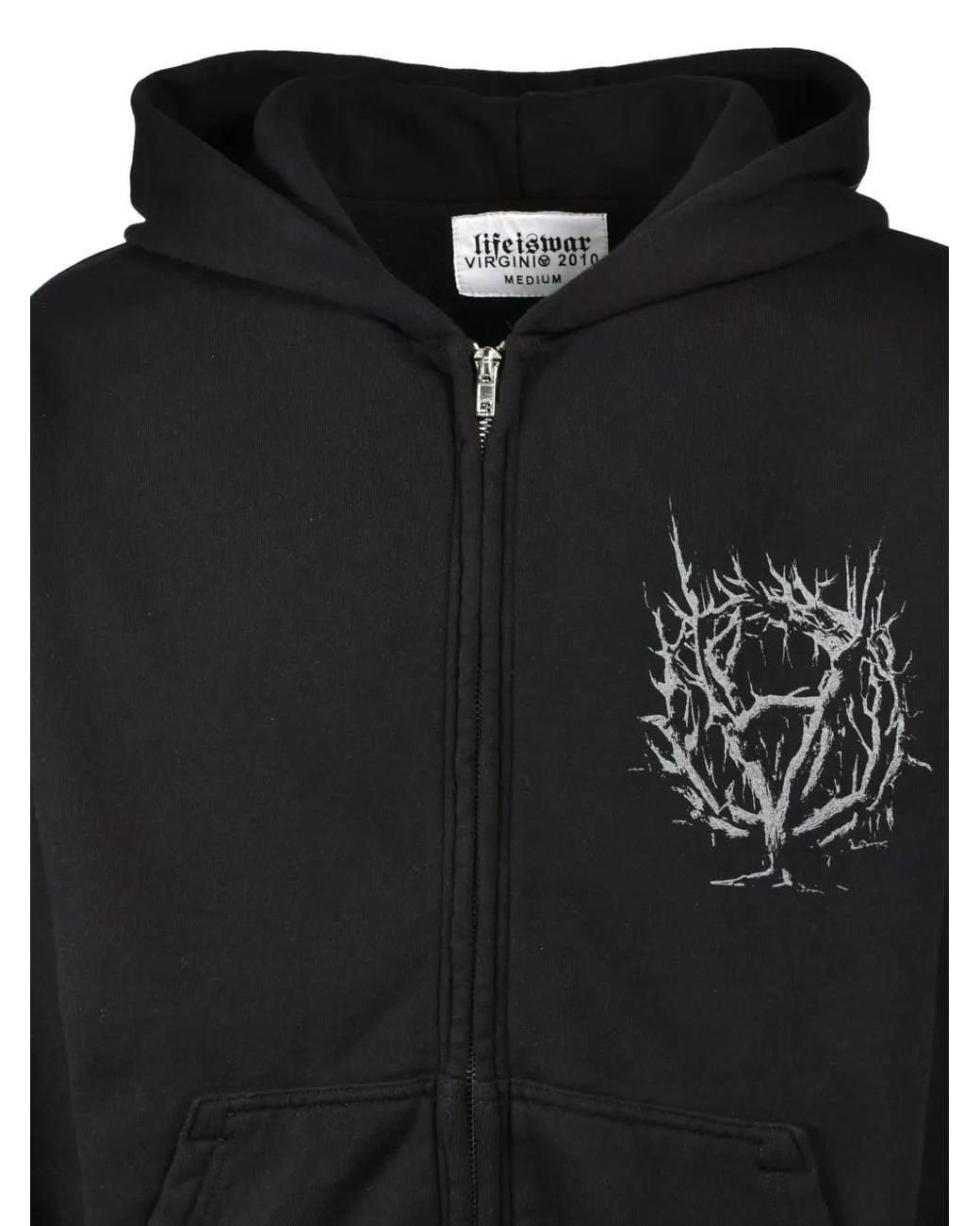 lifeiswar Black Graphic-Print Zip-Up Hoodie for men