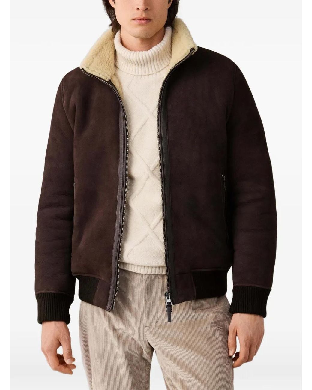 Hackett Brown Shearling-Collar Bomber Jacket for men