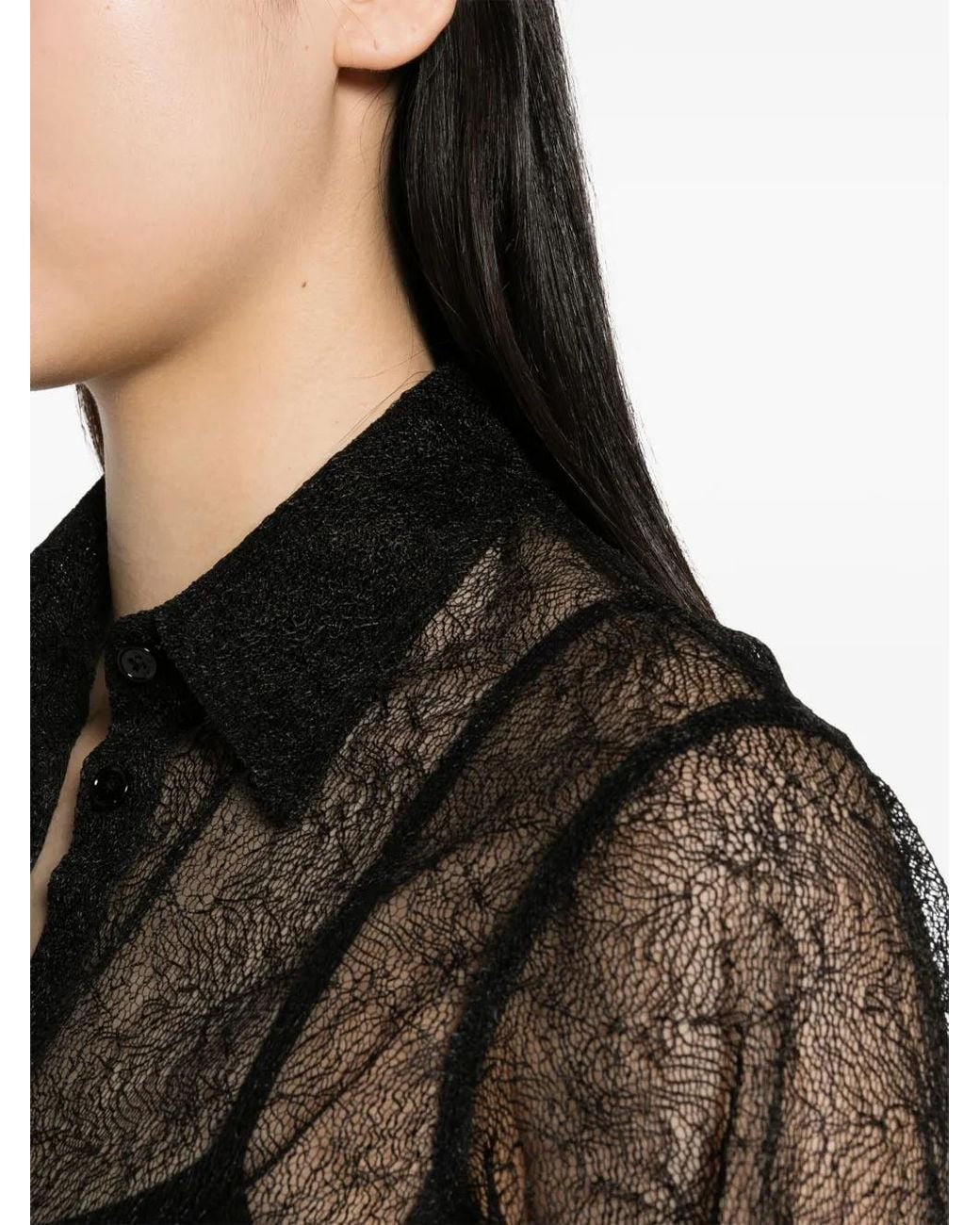 Helmut Lang Black Semi-Sheer Mesh-Design Shirt