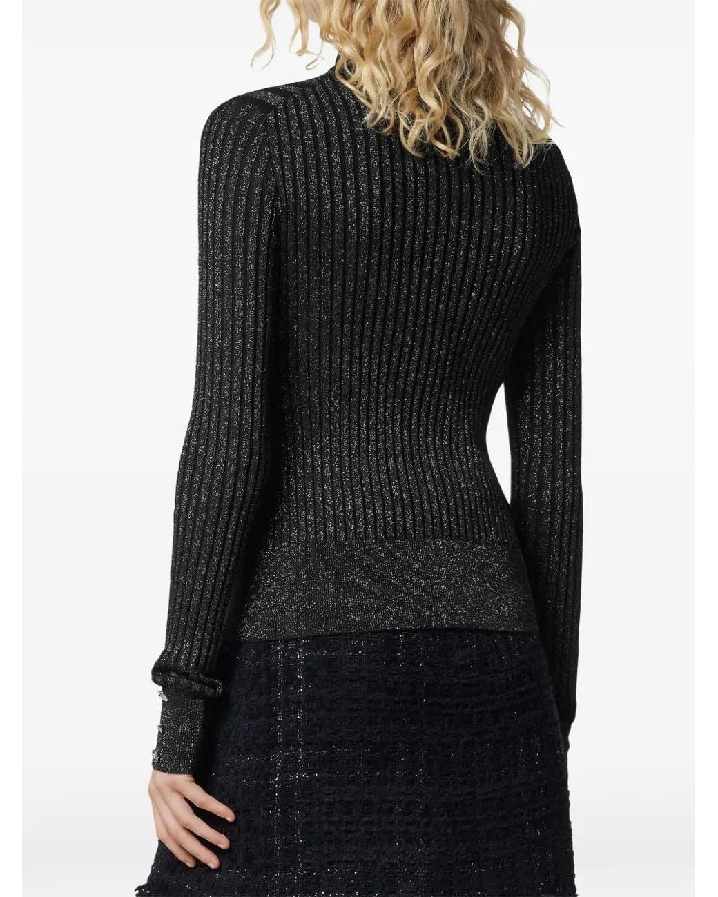 Versace Black Lurex-Blend Ribbed Knit Top
