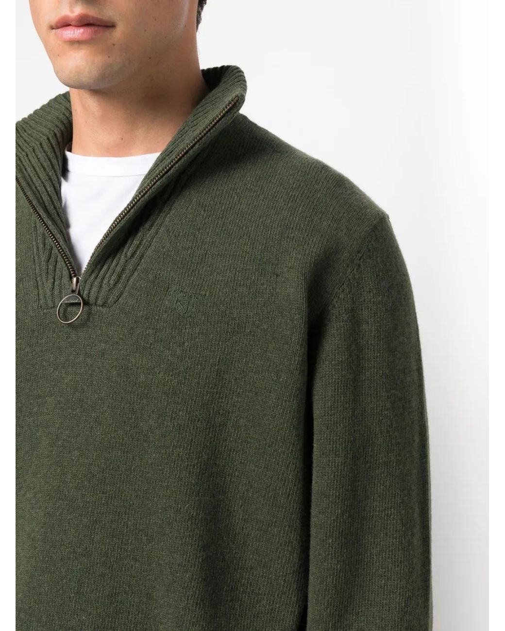 Barbour Green Half-Zip Wool Jumper for men