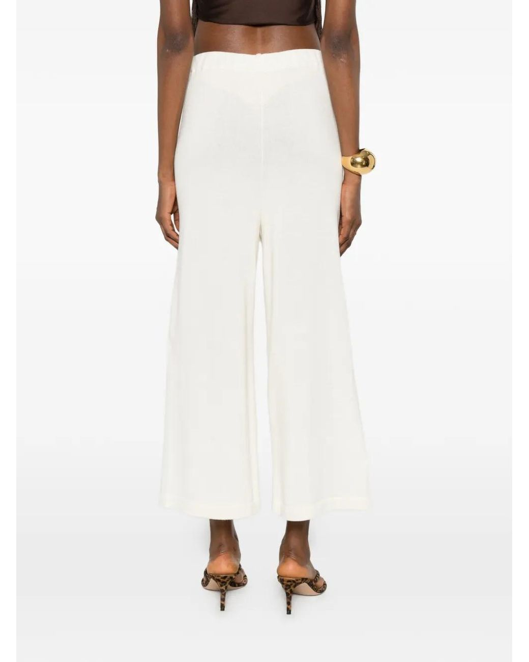 Ma'ry'ya White Wide-Leg Cropped Trousers