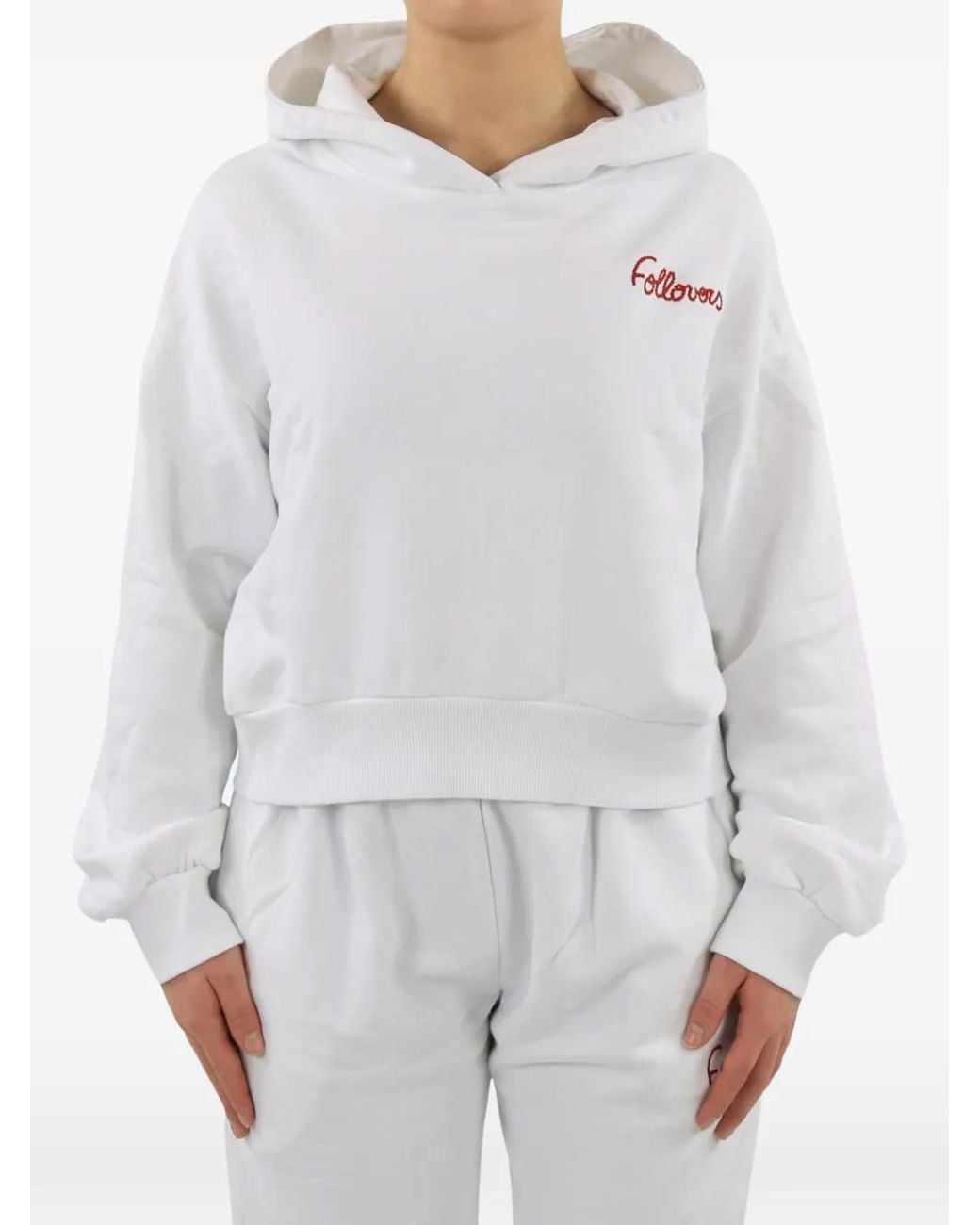 Follovers White Logo-Embroidered Cropped Hoodie