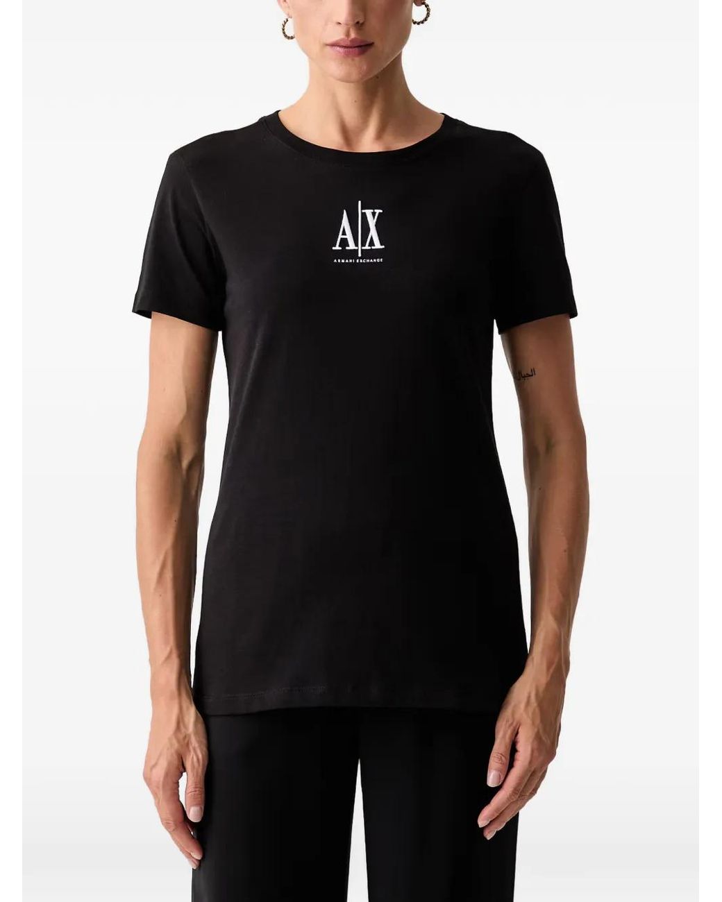 ARMANI EXCHANGE Black Logo-Embroidered T-Shirt