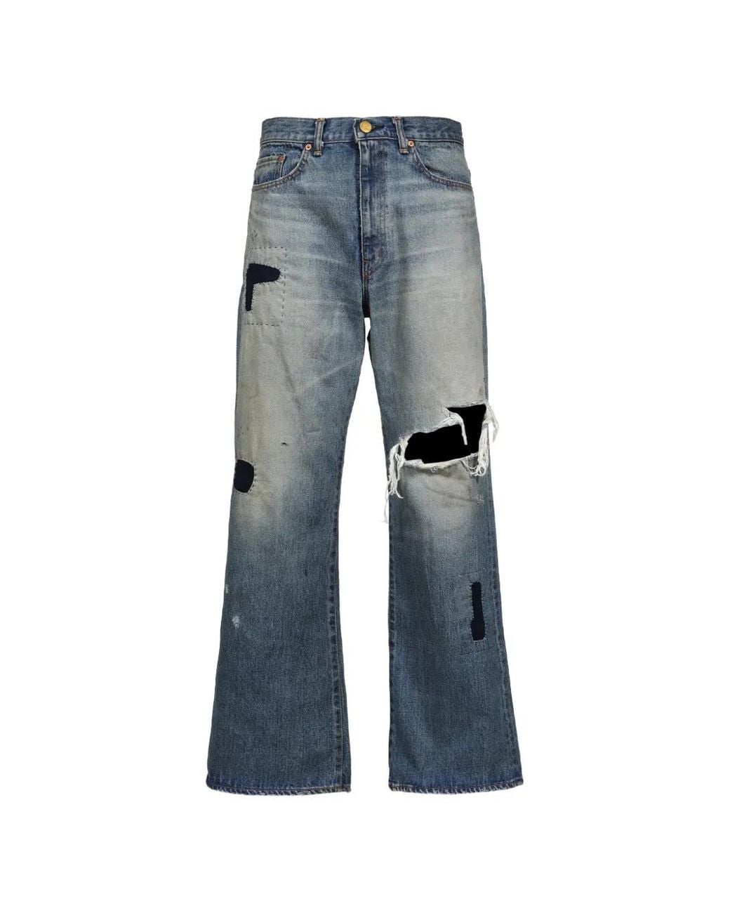 KAMIYA Blue Repaired Bootcut Jeans for men