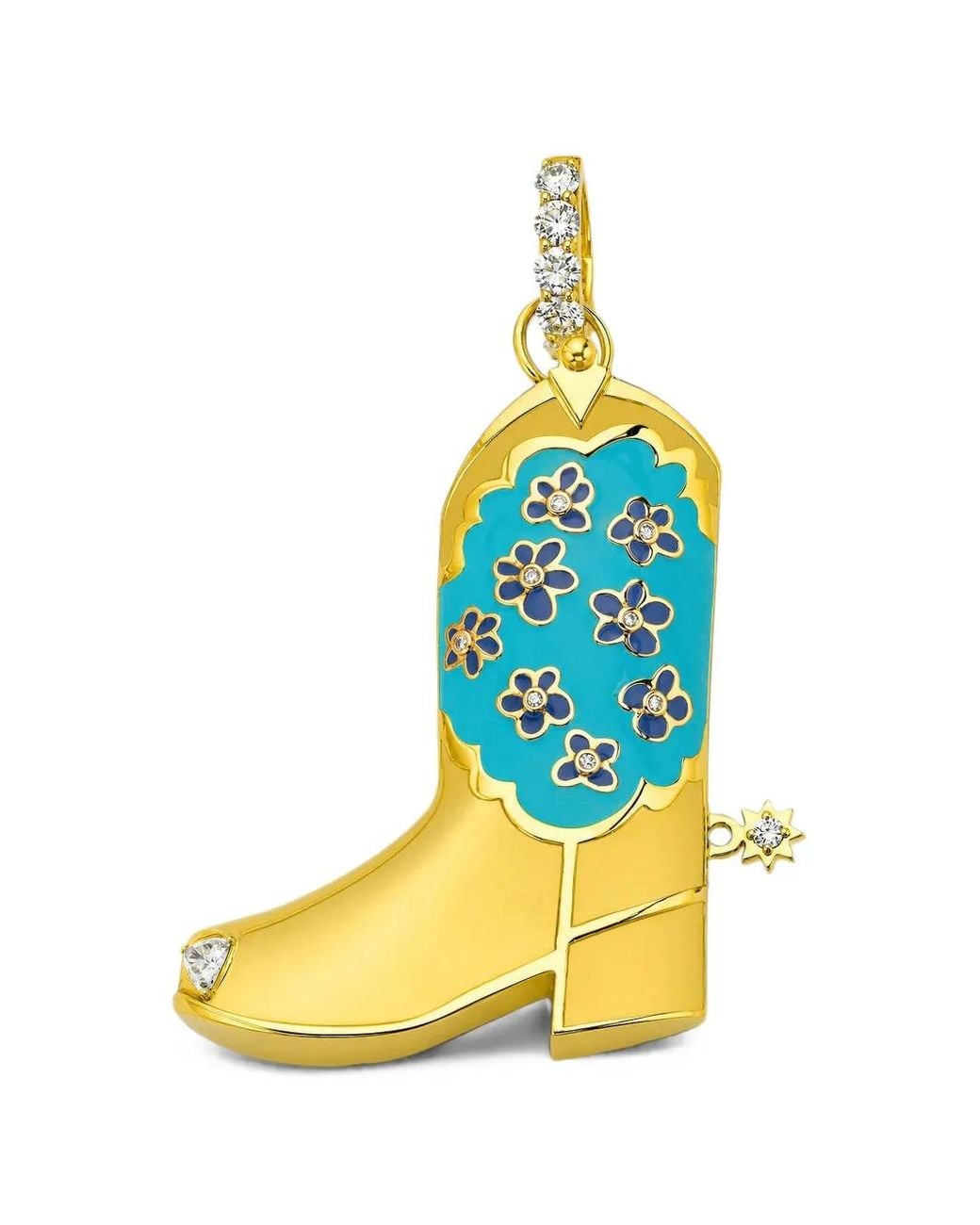 Buddha Mama Blue Cowgirl Boot Diamond Pendant