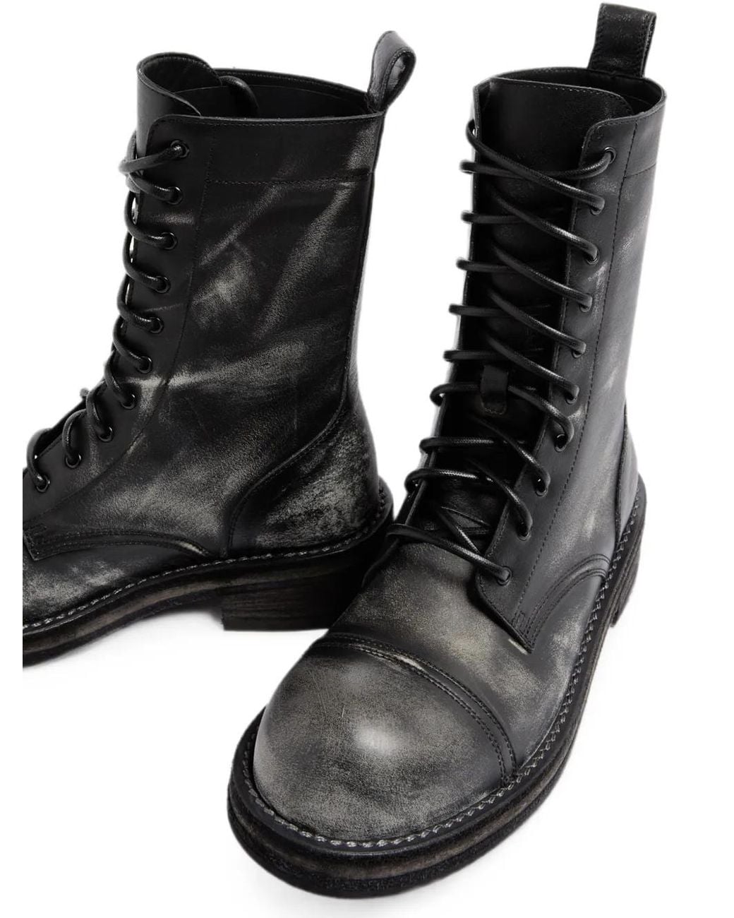 Ann Demeulemeester Black Brushed-Leather Lace-Up Boots