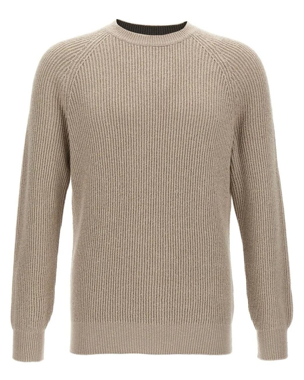 Brunello Cucinelli Natural Ribbed-Knit Cotton Sweater for men