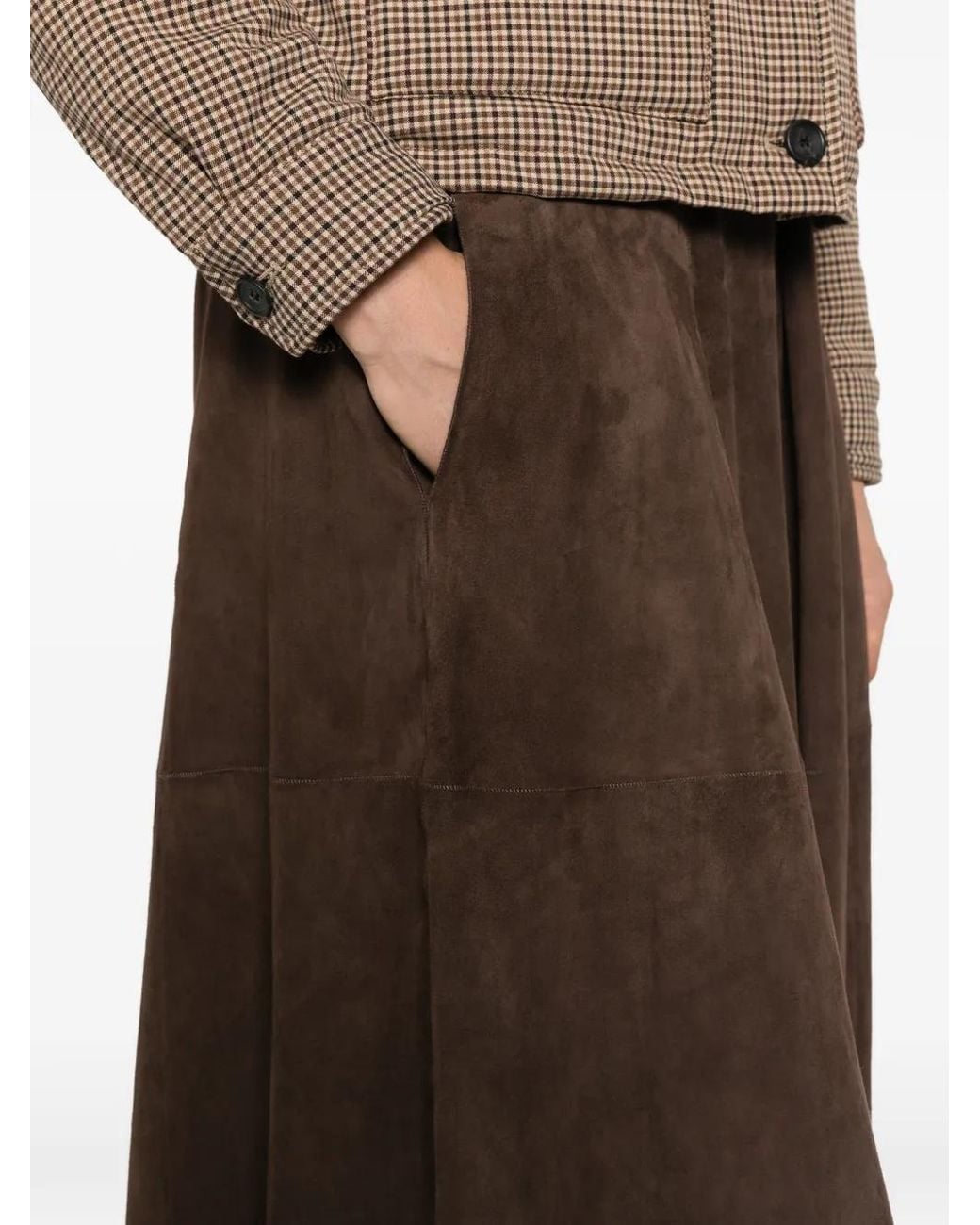 Antonelli Brown Panelled Suede Maxi Skirt