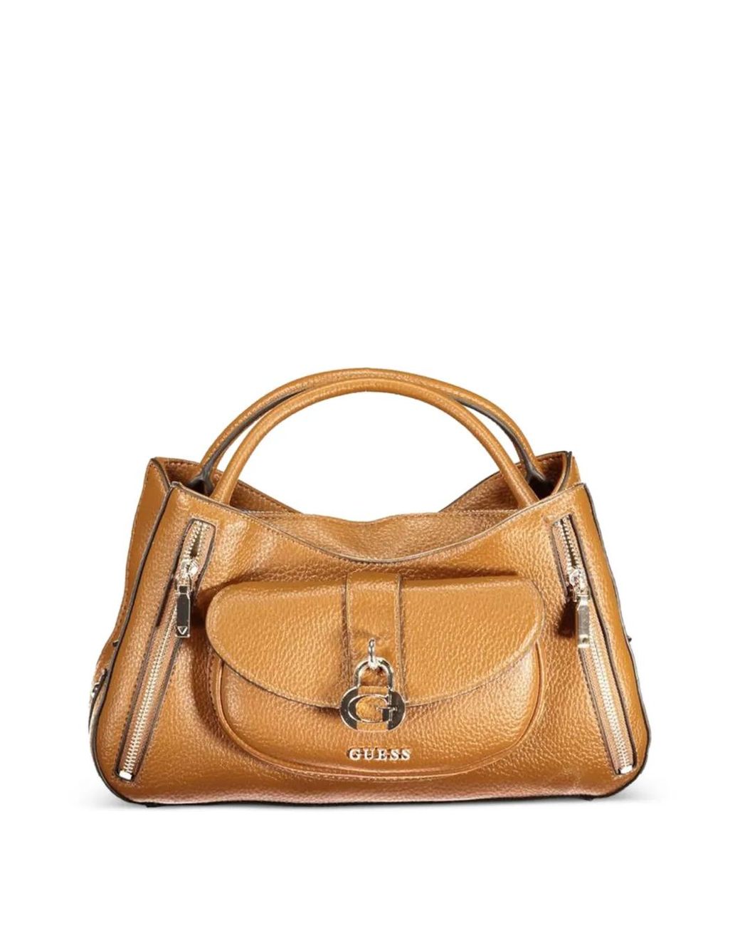 Guess Brown Pebbled-Texture Padlock-Detail Tote Bag