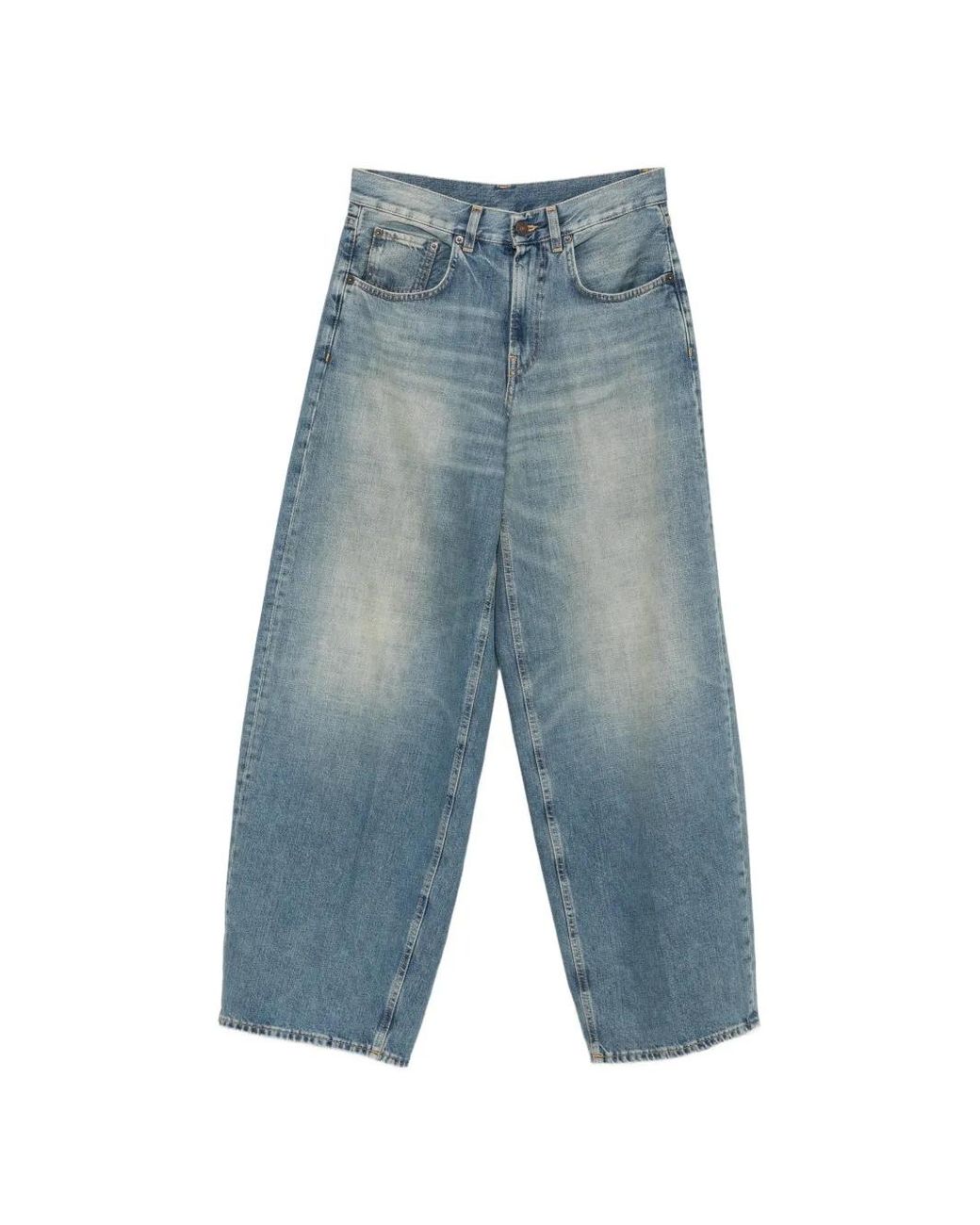 6397 Blue Wide-Leg Whiskers-Effect Jeans