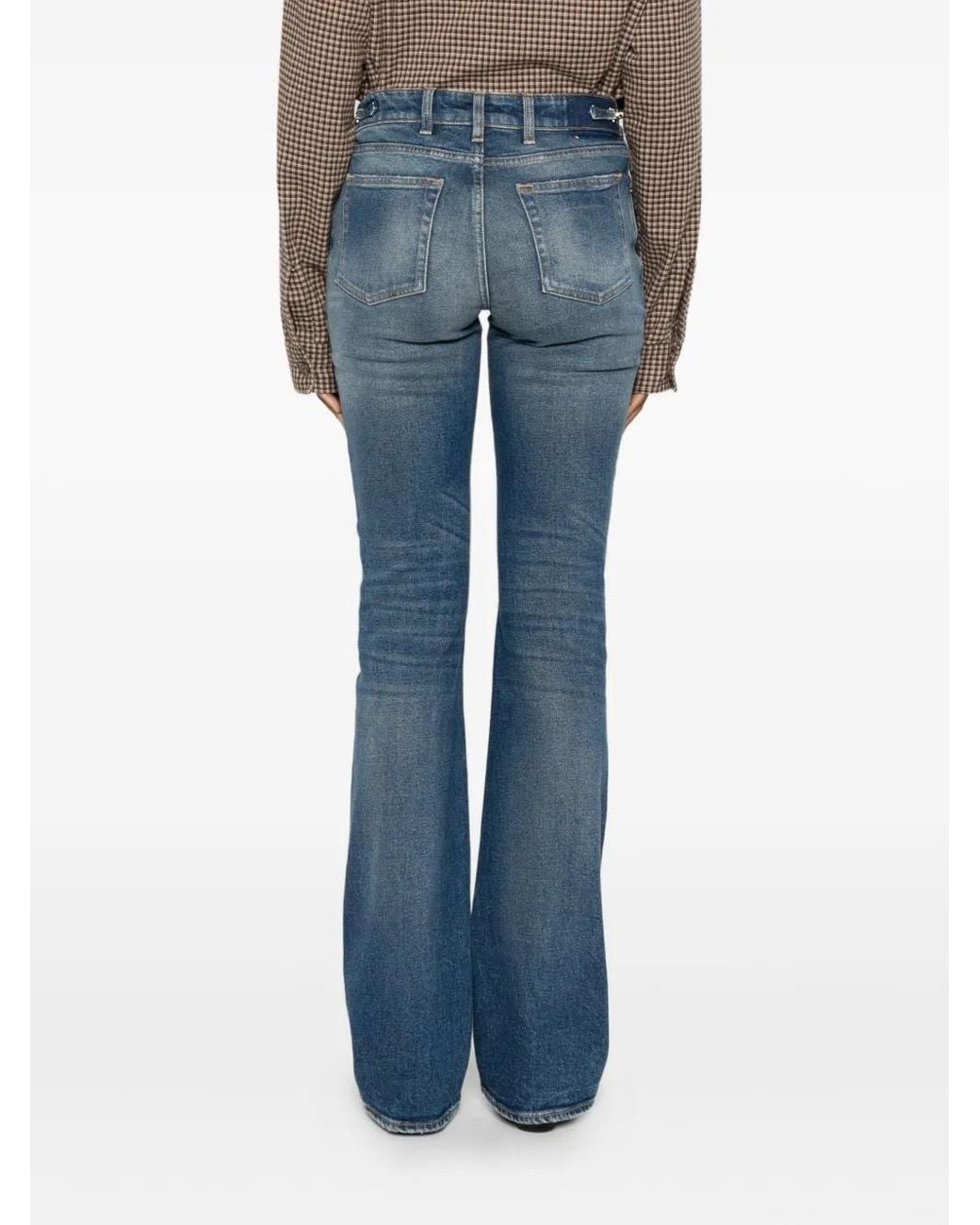 Golden Goose Deluxe Brand Blue Bootcut Jeans With Am Aged Wash And Metallic Details