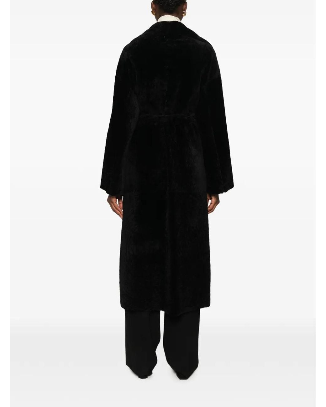 Arma Black Rien Belted Shearling Coat