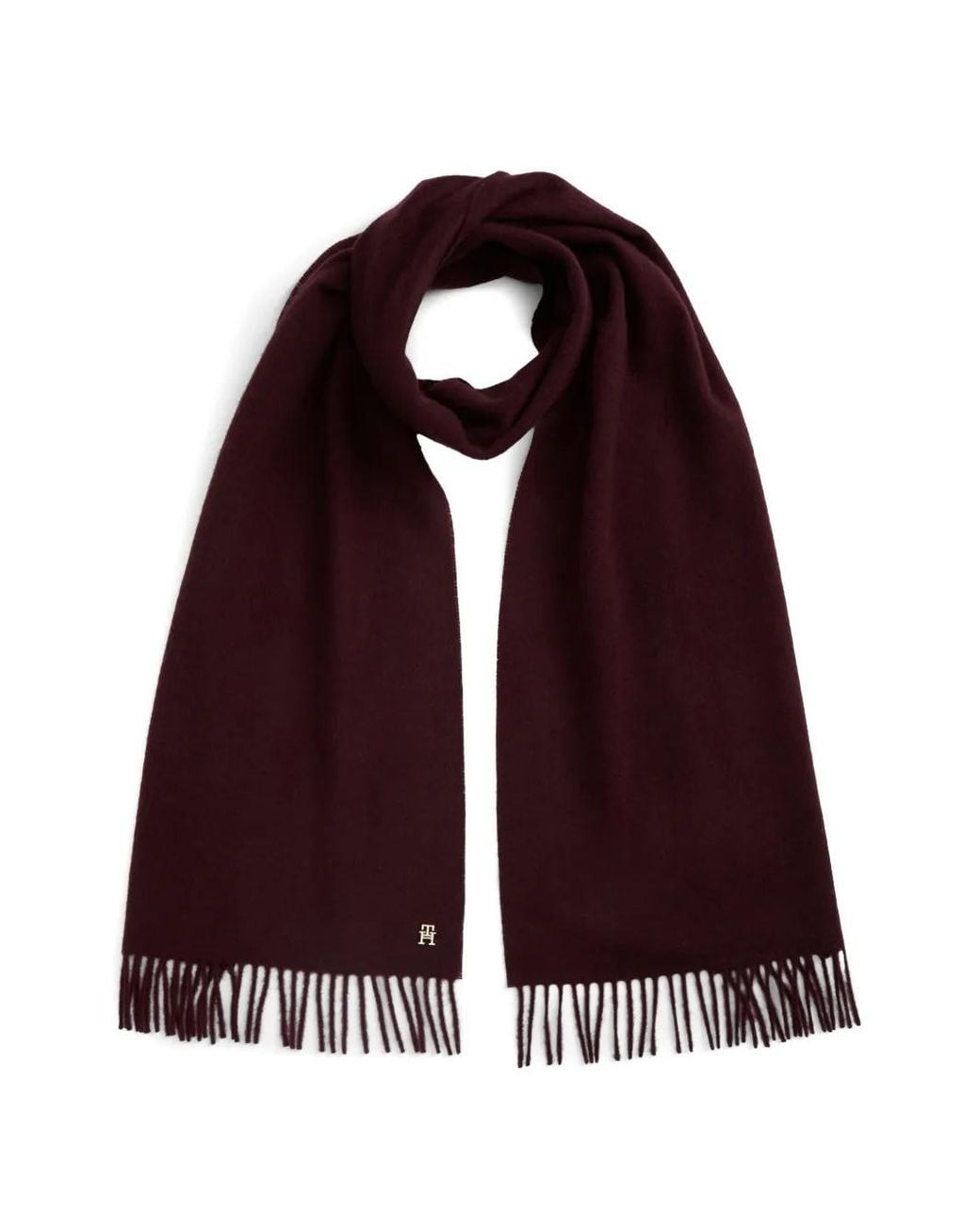 Tommy Hilfiger Purple Fringed Logo-Plaque Scarf