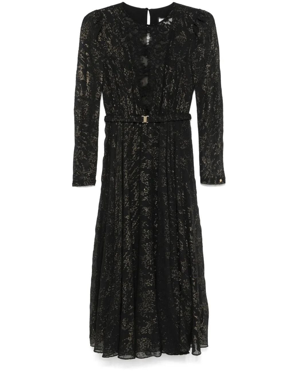 Nissa Black Polka Dot Tulle Midi Dress