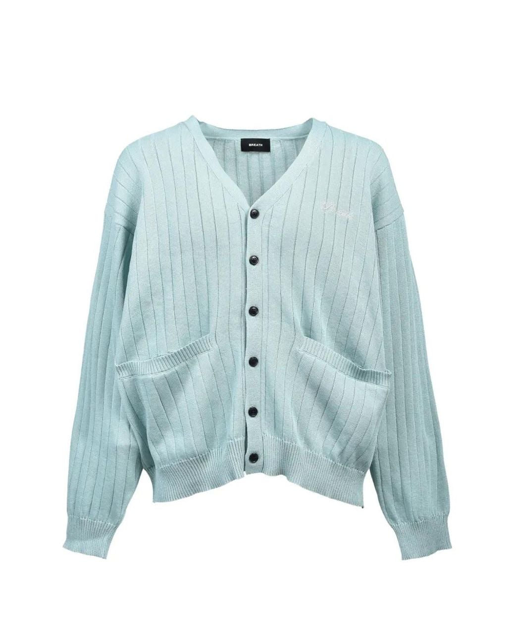 BREATH Blue Ribbed Button Cardigan for men