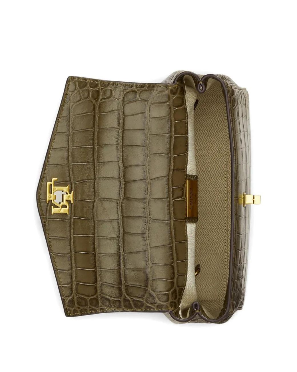 Ralph Lauren Metallic Small Croc-Embossed Farrah Soft Satchel Bag