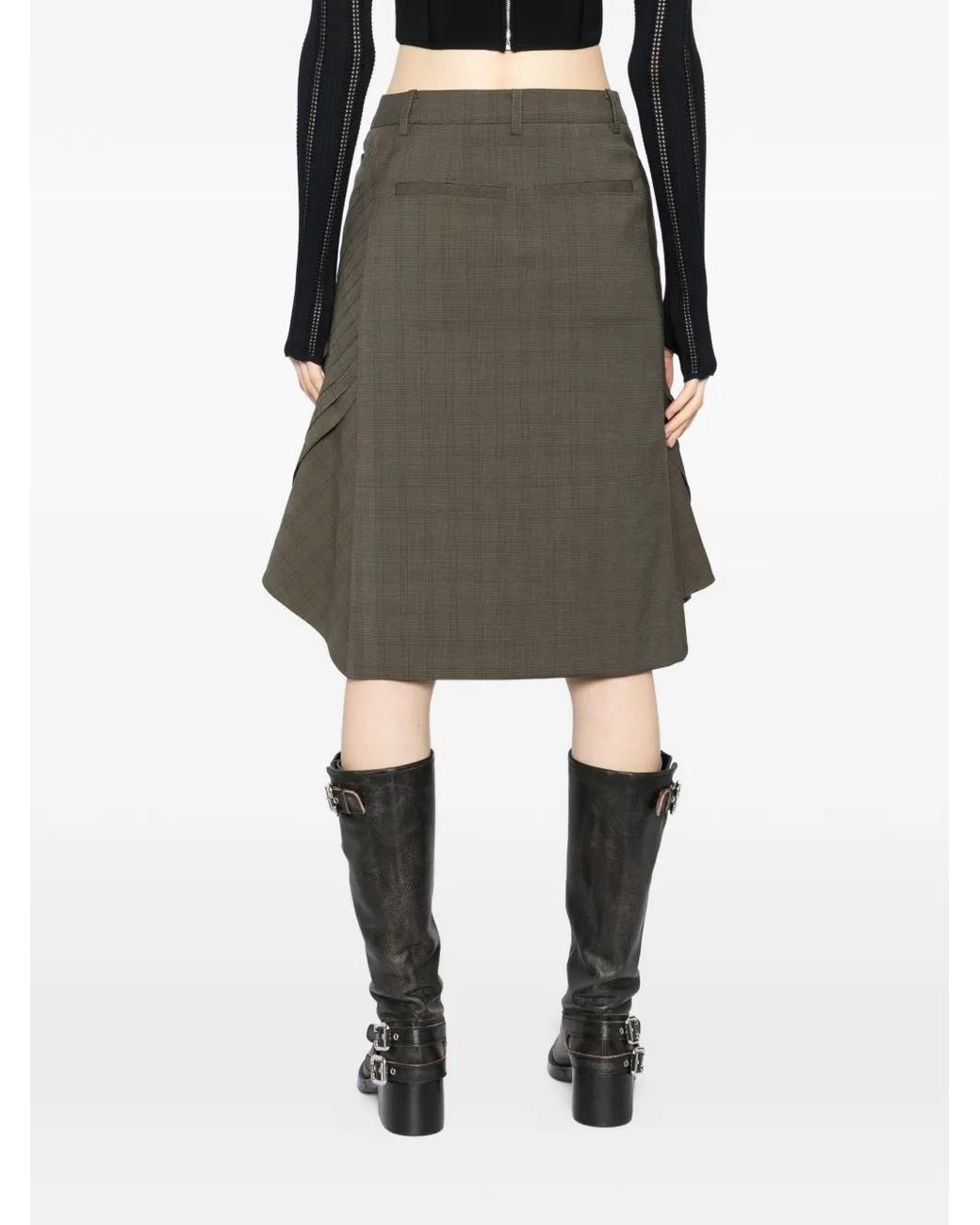 BONBOM Green Plaid Midi Skirt