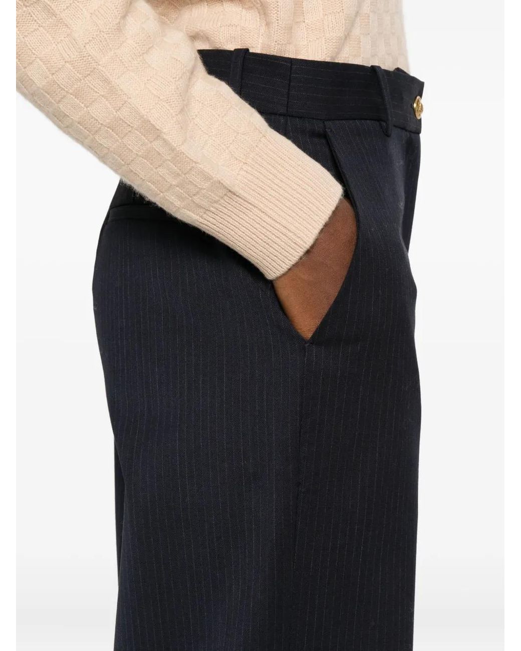 Sandro Blue Minimal Chalk-Striped Trousers
