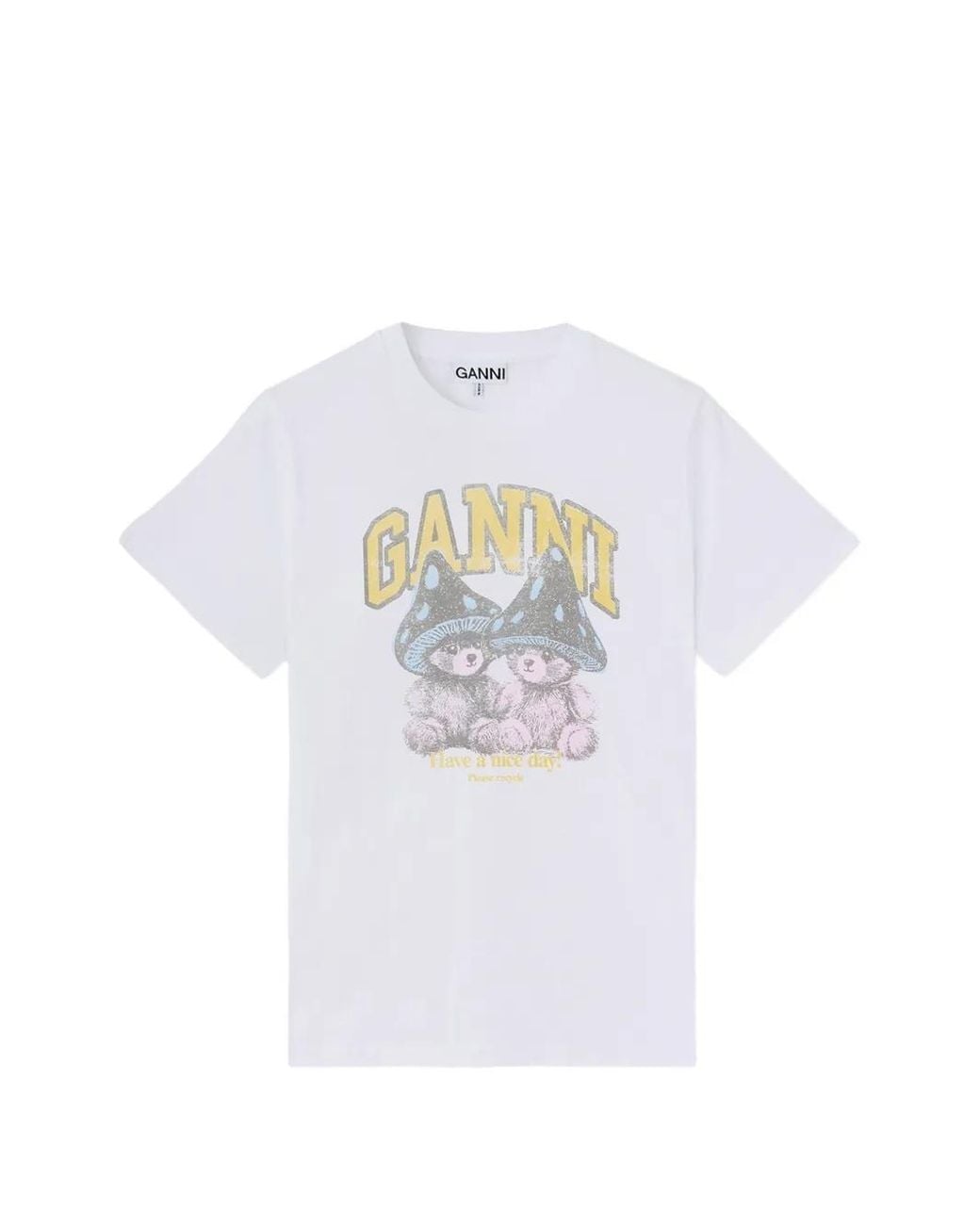 Ganni White T-Shirt With Mushroom Teddy