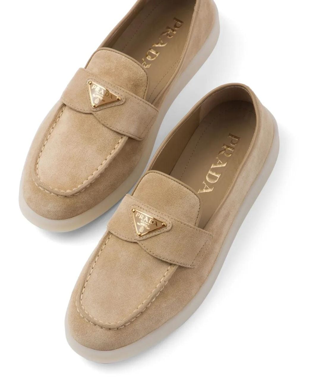 Prada Natural Brand-Plaque Wide-Strap Suede Loafers