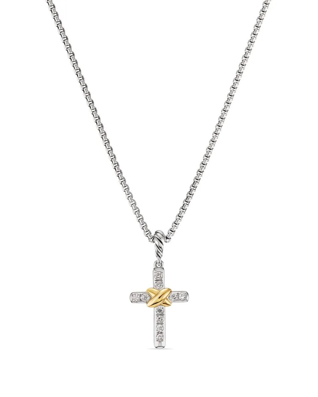 David Yurman Metallic Sterling Petite Cross Diamond Necklace (20.8Mm)