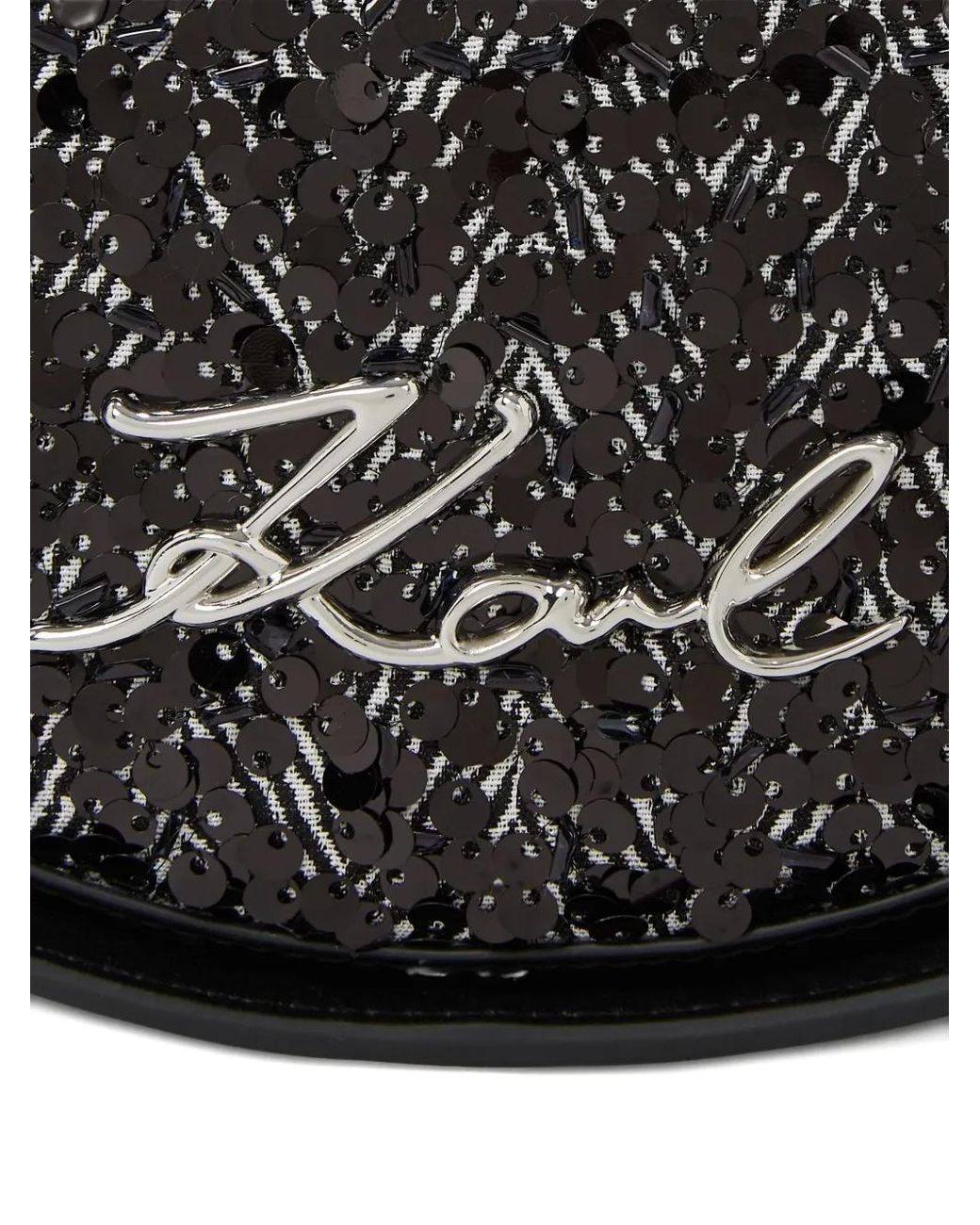 Karl Lagerfeld Black K/Signature Sequin Round Crossbody Bag