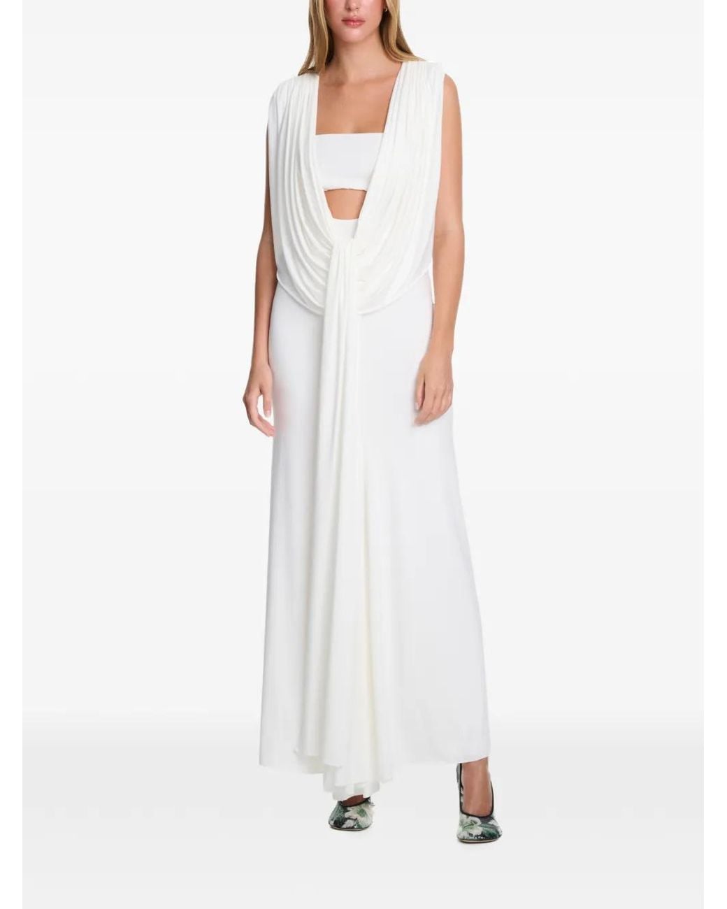 Axel 113 White Cleo Cut-Ou Draped Maxi Dress