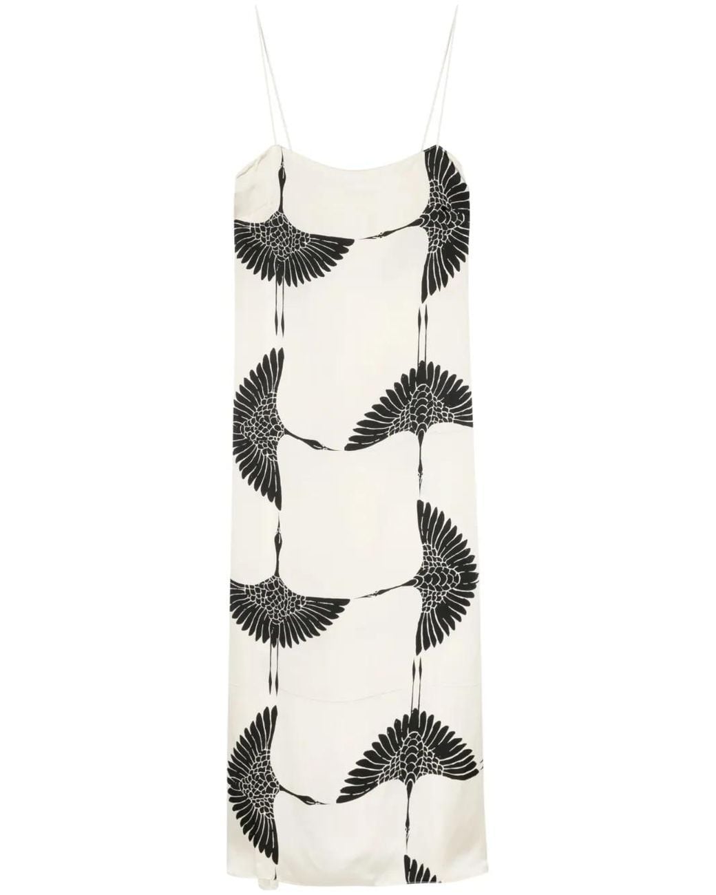 Khaite White Cream Bird Print Midi Dress