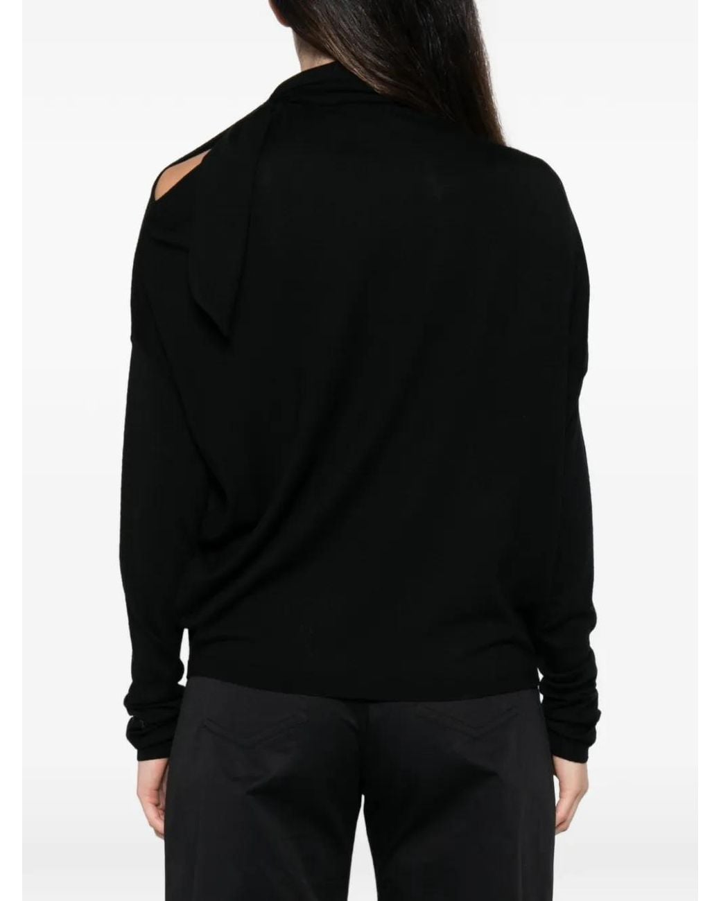 Nude Black Cut-Out Pussy-Bow Sweater