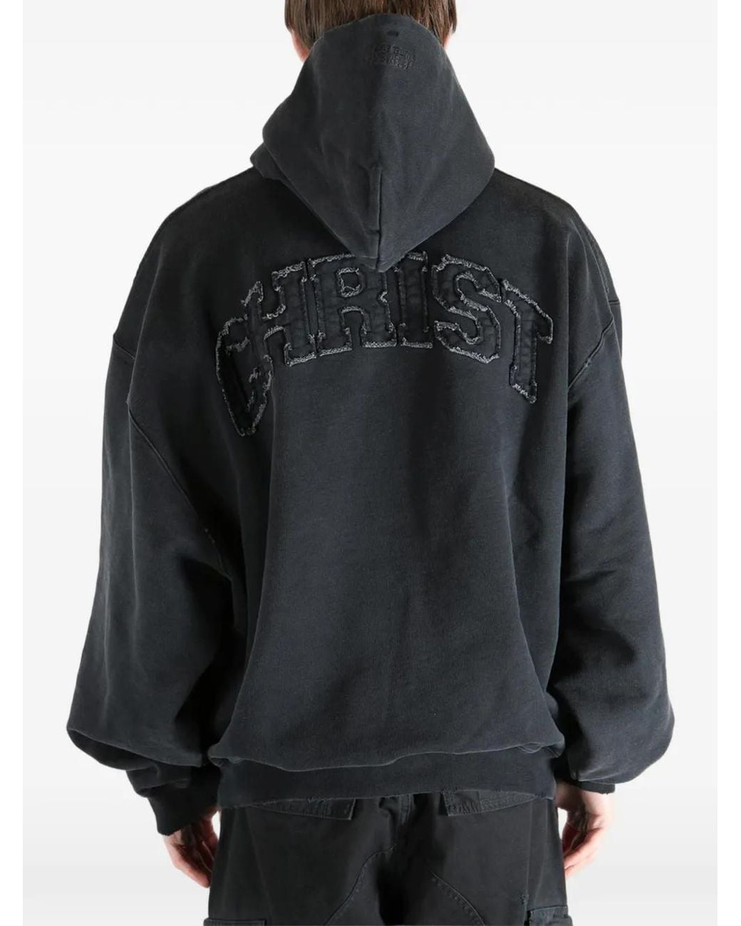 Vetements Black Frayed-Appliqué Zip-Up Hoodie for men